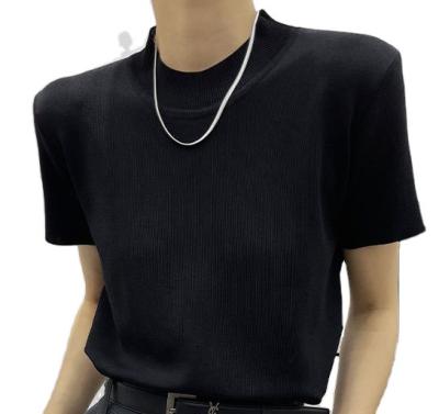 China Anti-wrinkle women black knitted printing short sleeve t-shirt summer polyester t-shirts crew neck custom womens knitted clothing for sale