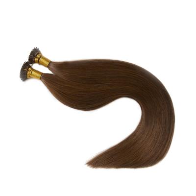 China Wholesale Superb Brown Remy Silky Straight Wave Double Drawn I Tip Hair Extensions With Italian Keratin for sale