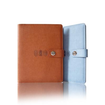 China 8000mAh hardcover diary notebook leather diary agenda notebook powerbank wireless charging planner for sale