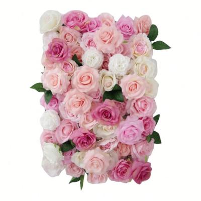 China Eco-friendly Colorful Wedding Flower Wall Artificial Silk Rose Mixed Peony Flower Wall Panel For Wedding Stage Backdrop for sale