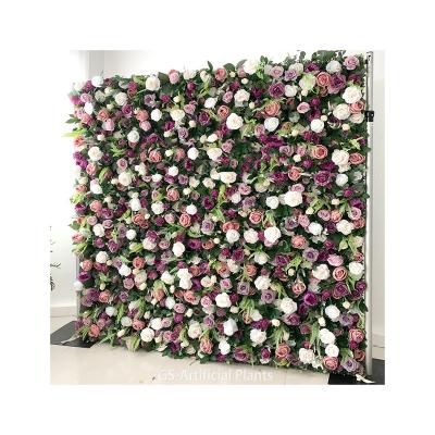 China Custom Floral Wall Panels Flower Panel Pink Purple Flowers Wedding Backdrop Modern Artificial Flowerwall Decoration for sale