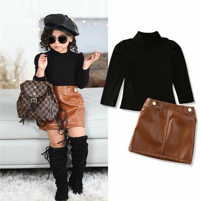 China Vintage New Spring New Arrival Girls Fashion Clothes Set 2 Piece Suit Sweater Tops+pu Leather Skirt Kids Sets Girls Clothes 0-5 Years Old for sale