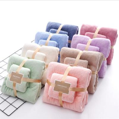 China Wholesale Cheap Coral Microfiber Fleece QUICK DRY Towel Set Gift Soft Absorbent Face Towel Towel Set for sale