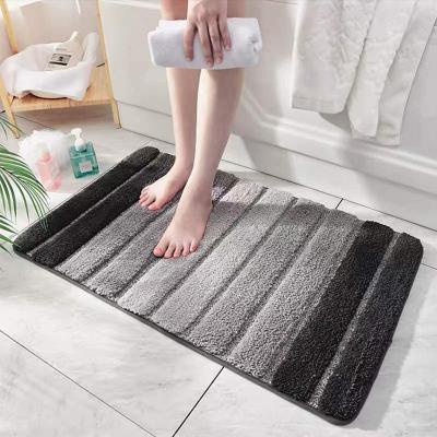 China Jy Washable Custom Plush Stripe Fluffy Soft Shower Carpet Quick Dry Microfiber Embellished Bath Cover Non Slip Bath Mats for sale