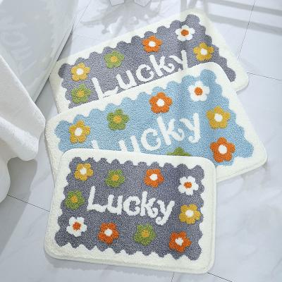 China Washable Floral Flower Printed Logo Girl Room Bath Mats Customized For Tub Non Slip Water Absorbent Cover For Bathroom for sale