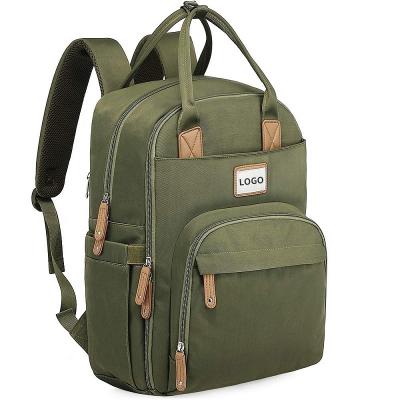 China LOGO Hot Army Green Foldable Customized Customized Water Resistant LOGO Mom Baby Diaper Bags Multifunctional Mom Diaper Backpack for sale