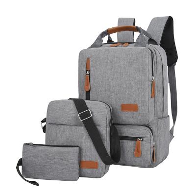 China With USB Wholesale Gray Black Travel Business Computer Waterproof Kids School Backpacks Boys Men Shoulder Laptop Backpack Set 3 in 1 for sale