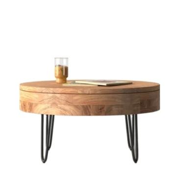 China Removable Cover New modern minimalist design living room furniture solid wood with storage space circular coffee table for sale