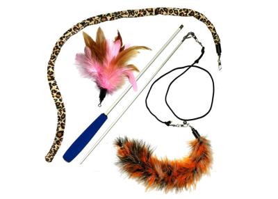 China Multi Colors Cat Feather Teaser Wand , PVC Material Cat Stick Toy For Kitten for sale