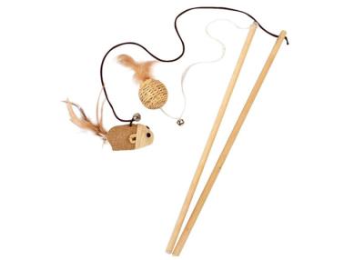 China Double Feather Cat Toy Wand Retractable With Bell Long Elastic String for sale