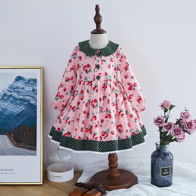 China Peter Pan Washable Collar Clothing Kids Long Sleeve Strawberry Print Kids Girls Dresses for sale