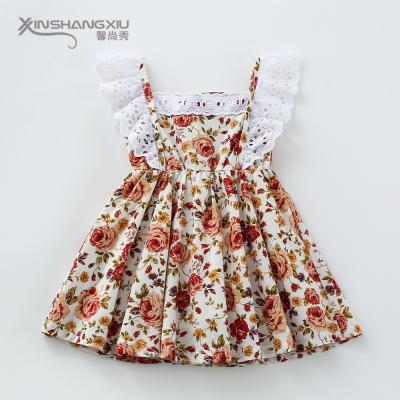 China Breathable High Quality 100% Cotton Lace Floral Girls Party Baby Dress for sale