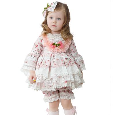 China Viable Boutique Dress Kids Floral Spanish Dress Baby's Winter Dress With Bloomers for sale