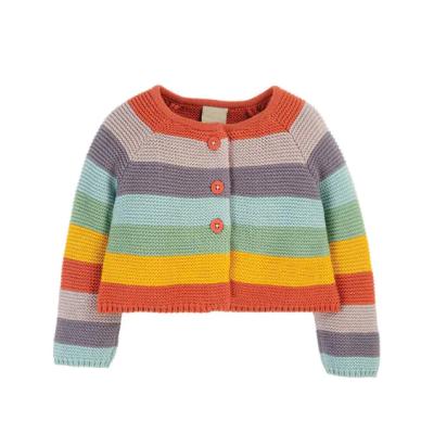 China Organic cotton aglan 100% anti-pilling toddler baby long sleeves knit rainbow stripe cardigan sweater for sale