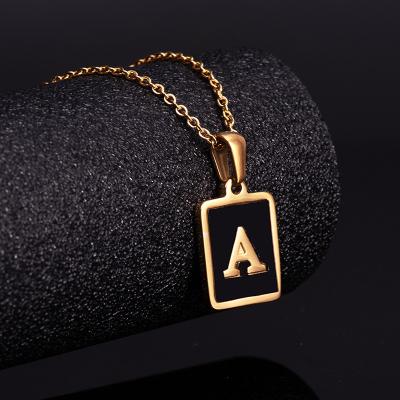 China Exquisite Lead Free Nickel Free 18k Gold Plated Stainless Steel Alphabet Letter Square Pendant Necklace Shell Initial Necklace Black Shell for Women M for sale