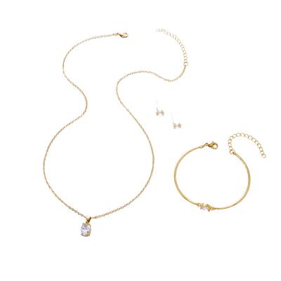 China 2022 New TRENDY Real 18K Gold Plated Jewelry Sets Oval CZ Zircon Pendant Jewelry Sets For Women for sale