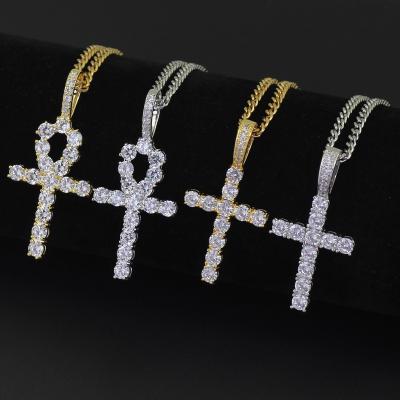 China Hiphop Hip Hop Anha Cross Pendant CZ Stones Necklace Brass Setting Jewelry For Men And Women for sale