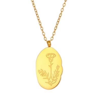 China CLASSIC 2022 Fashion Flower Pendant Necklace 18K Gold Plated Stainless Steel 12 Months Flower Birthstone Necklace for sale