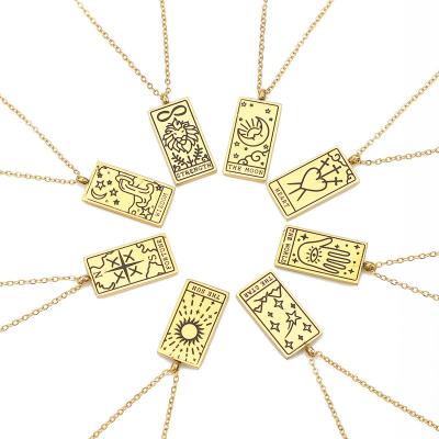 China 2021 TRENDY Hot Sale 18k Gold Plated Square Necklaces Stainless Steel Arcana Tarot Card Pendant Necklace for sale