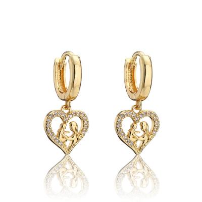 China Rhinestone 18k Gold Plated Lead Free Nickel Free Gold Plated Rhinestone Heart Baby Stud Earrings Cubic Zirconia Drop Earrings for sale