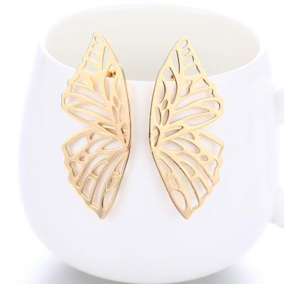 China Real Big Statement Lead Free Nickel Free Luxury Gold Plated Butterfly Stud Earrings Hollow Butterfly Earring for sale