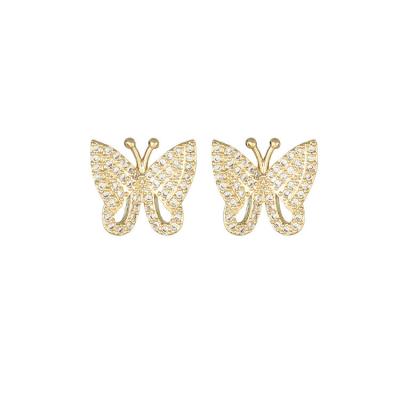 China Fashion S925 Silver Micro Needle Crystal Stud Earring Sweet Micro Needle Lead Free Nickel Free Zircon Butterfly Stud Earrings for sale