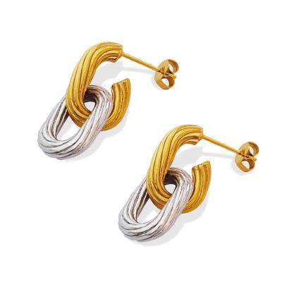 China 2022 New FASHIONABLE 18K Gold Plated Stainless Steel U Link Stud Twisted Ear Ring Double Tone Earrings for sale