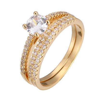 China Luxury Lead Free Nickel Free 18K Gold Plated Ring Multicolor Zircon Couple Ring Wedding Ring for sale