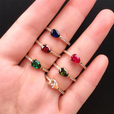 China Zircon 2022 New Arrival Lead Free Nickel Teardrop Shape Crystal Rings Gold Plated Colorful Waterdrop Diamond Open Rings for sale