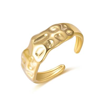 China TRENDY Simple Design 14k Gold Plated Grain Finger Rings Stainless Steel Adjustable Texture Open Ring for sale