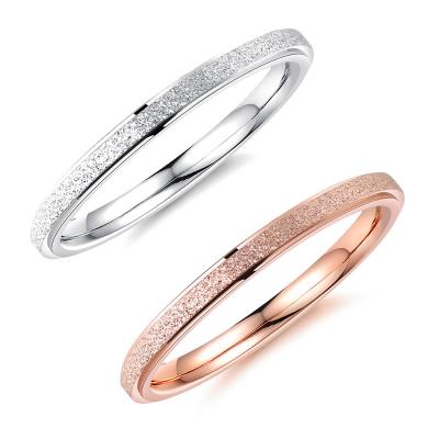 China Simple Design Lead Free Nickel Free Korean Silver Plated Fine Finger Ring Titanium Steel Matte Rose Gold Tail Frosted Ring for sale