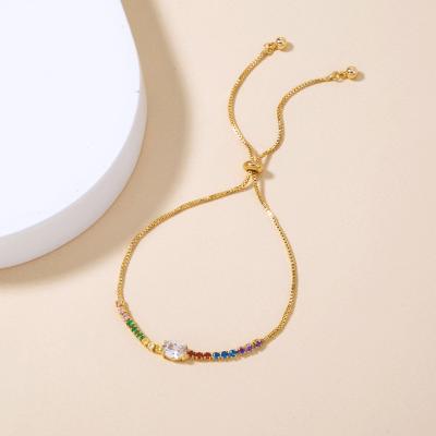 China FASHIONABLE Luxury Gold Plated Colorful Zircon Chain Bracelet 18K Adjustable Bracelets For Girls for sale