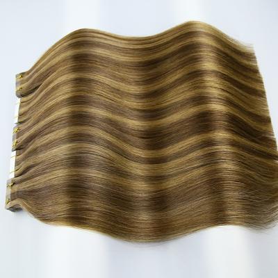 China Brown Curly Virgin Human Hair Double Curl Cuticle Lined Remy Russian Ombre Tape In Hair Extensions for sale