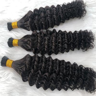 China Curly Curly Volume Selling Kinky Curly Extension Remy Human Hair 100% Virgin Raw Unprocessed Indian Temple I-Tip Hair Extensions for sale