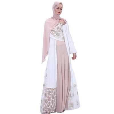 China High Waist Flower Embroidered Abayas Ladies Abayas White Open Abayas Summer Muslim Dress Prayer Muslim Clothing Fairy Custom Made For Sale for sale