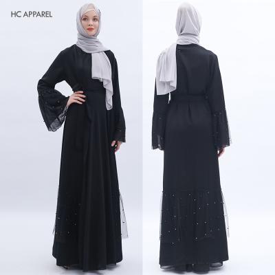 China Arabic Fixed Beads Mesh Traditional Muslim Clothing Open Abaya 2022 New Design Solid Color Abaya Dubai Abaya Beaded Abayas Wholesale Islamic Muslim Clothing for sale