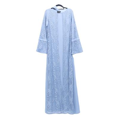 China New low price lace dress style sleeve flare faux lace abaya designs ethnic turkish muslim dresses set two piece abaya pray muslim dress for women wholesale islamic muslim clothing for sale