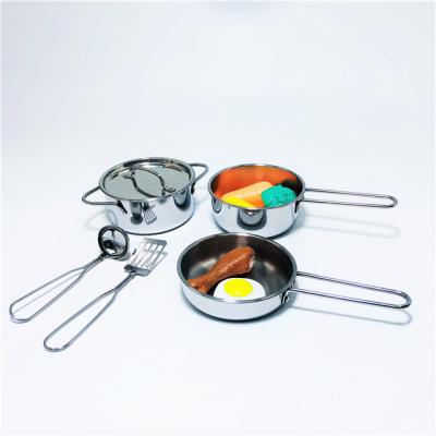 China Cooking play toys kids pretend to play mini kitchen game set stainless steel cookware set kitchen toy kids for sale