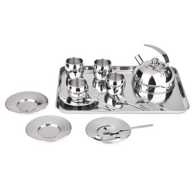 China Play Kitchen Set Tender Amazon Hot Selling Pretend Play Kids Stainless Steel Tea Toy Metal Toy Tea Set Child Toys Tea Sets Wholesale for sale