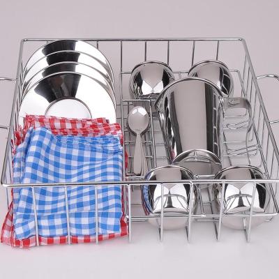 China Kitchen Toy Sets Stainless Steel Tea Toy Sets Metal Play Kitchen Set Family Tea Time Kids for sale