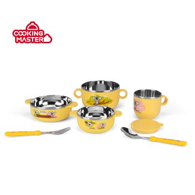 China 2021 Viable Simulation Kids Play Educational Game Set High Quality Kids Stainless Steel Tableware Set With Bowl Spoon Fork Cup for sale