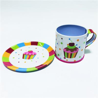 China Kids Children Play Mini Metal Tea Cup Tinplate Tea Set Cheap Tea Cups And Saucers Kids Kitchen Play Set for sale