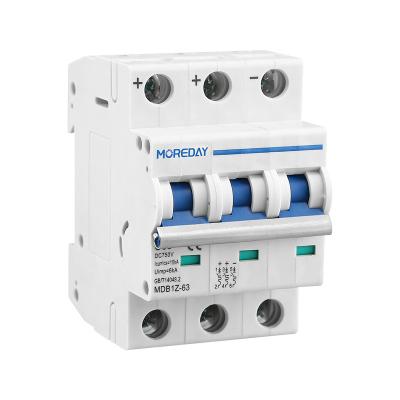 China New DC 3P 750V DC Circuit Breaker DC 3P 750V Din Rail Miniature PV MINI Solar Electric Switch MDB1Z-63 for sale