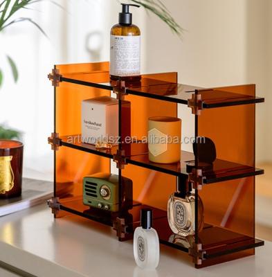 China custom acrylic brown display shelves acrylic bathroom stand new design bath lotion stand Liquid soap shelves for sale