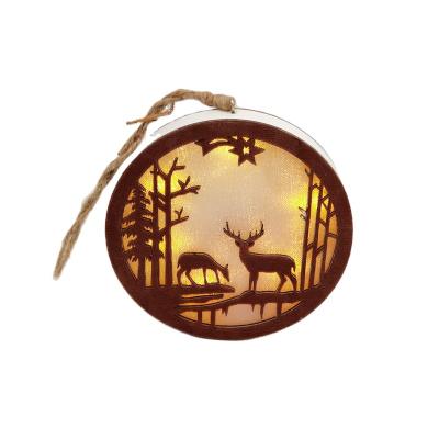 China Eco-friendly Wood Laser Cut Light Up Led Christmas Hanging Ornament For Decorative Christmas Lights for sale