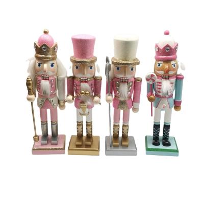 China 2021 New Product Eco-friendly 10 Inch Christmas Soldier Pink And White Wooden Nutcracker Nutcracker Soldier For Christmas Decoration for sale