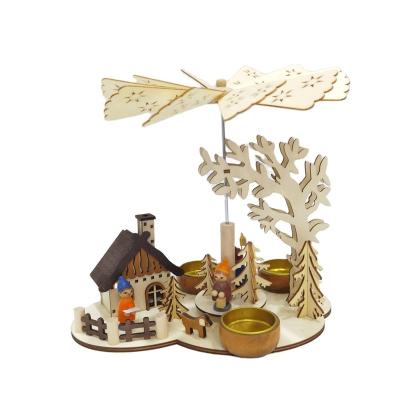 China International Chirstmas Decor Laser Cut Christmas Crafts Pyramids Decoration With House And Tealight Smoking Racks for sale