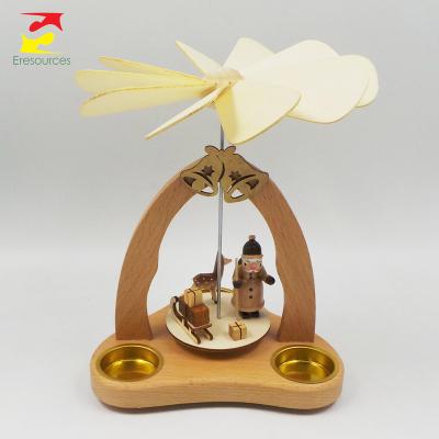 China Wood H: 24cm German Amazon Christmas decoration wooden pyramid with spinning Sleigh and reindeer for sale