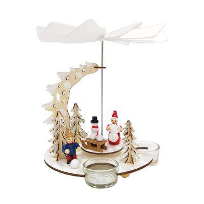 China International Eco - Friendly Laser Cut Christmas Crafts Pyramids Decoration With Snowman And Tealight Holders for sale