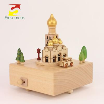 China Eco-friendly Wooden Music Box Church Model for sale